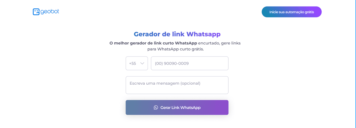 Gerador de link WhatsApp da Geobot